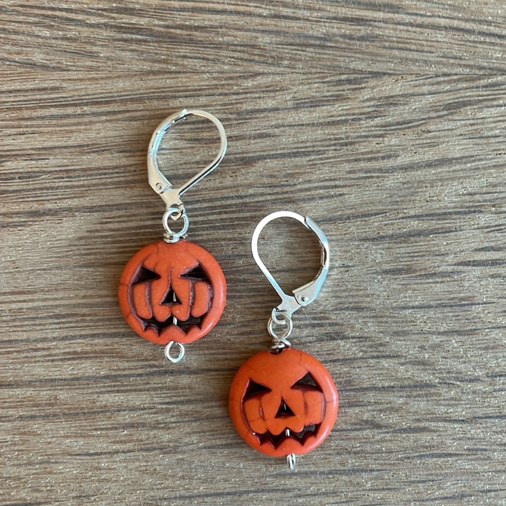 HAND CRAFTED JACK O’LANTERN EARRINGS Orange Silver - Picture 4 of 10